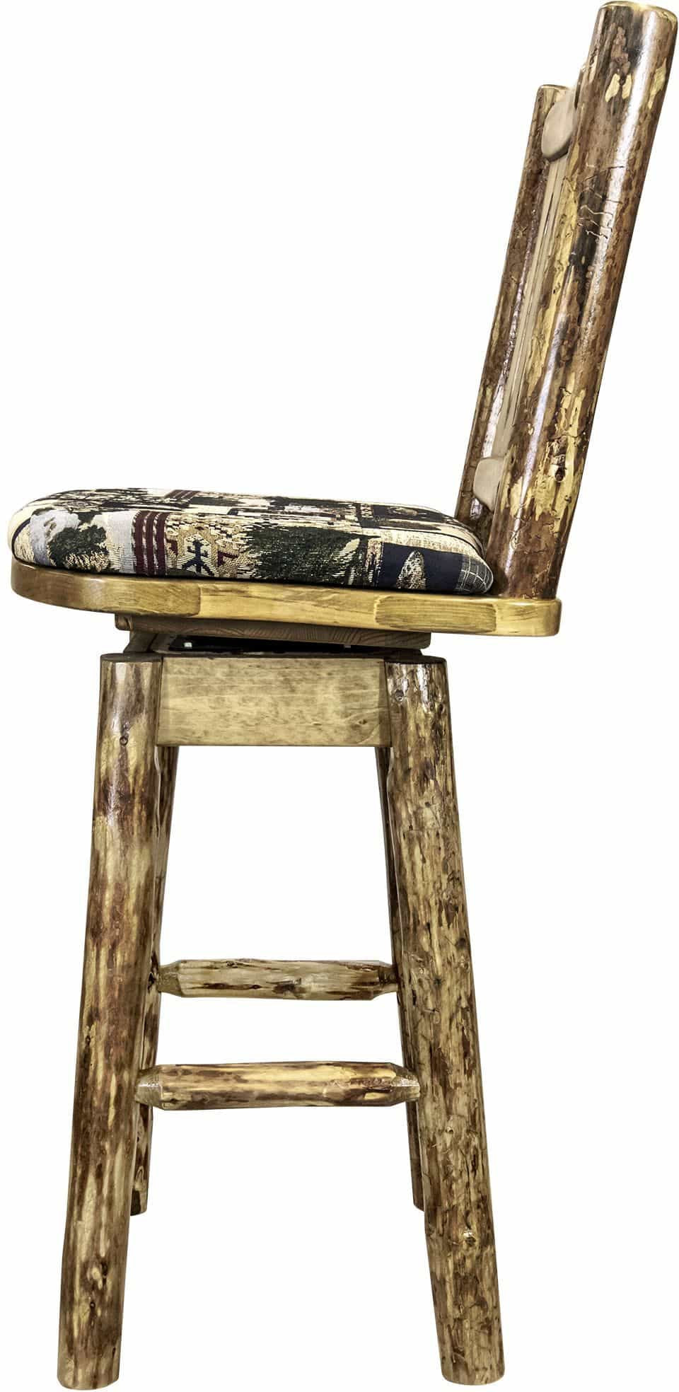 Montana Woodworks Glacier Country Collection Barstool with Back & Swivel with Upholstered Seat-Rustic Furniture Marketplace