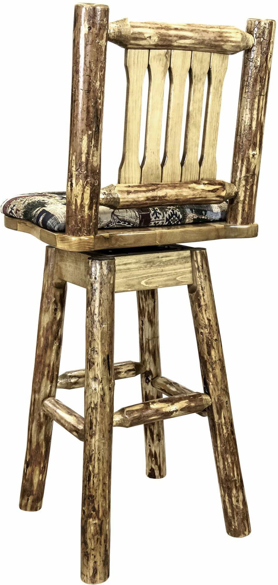 Montana Woodworks Glacier Country Collection Barstool with Back & Swivel with Upholstered Seat-Rustic Furniture Marketplace