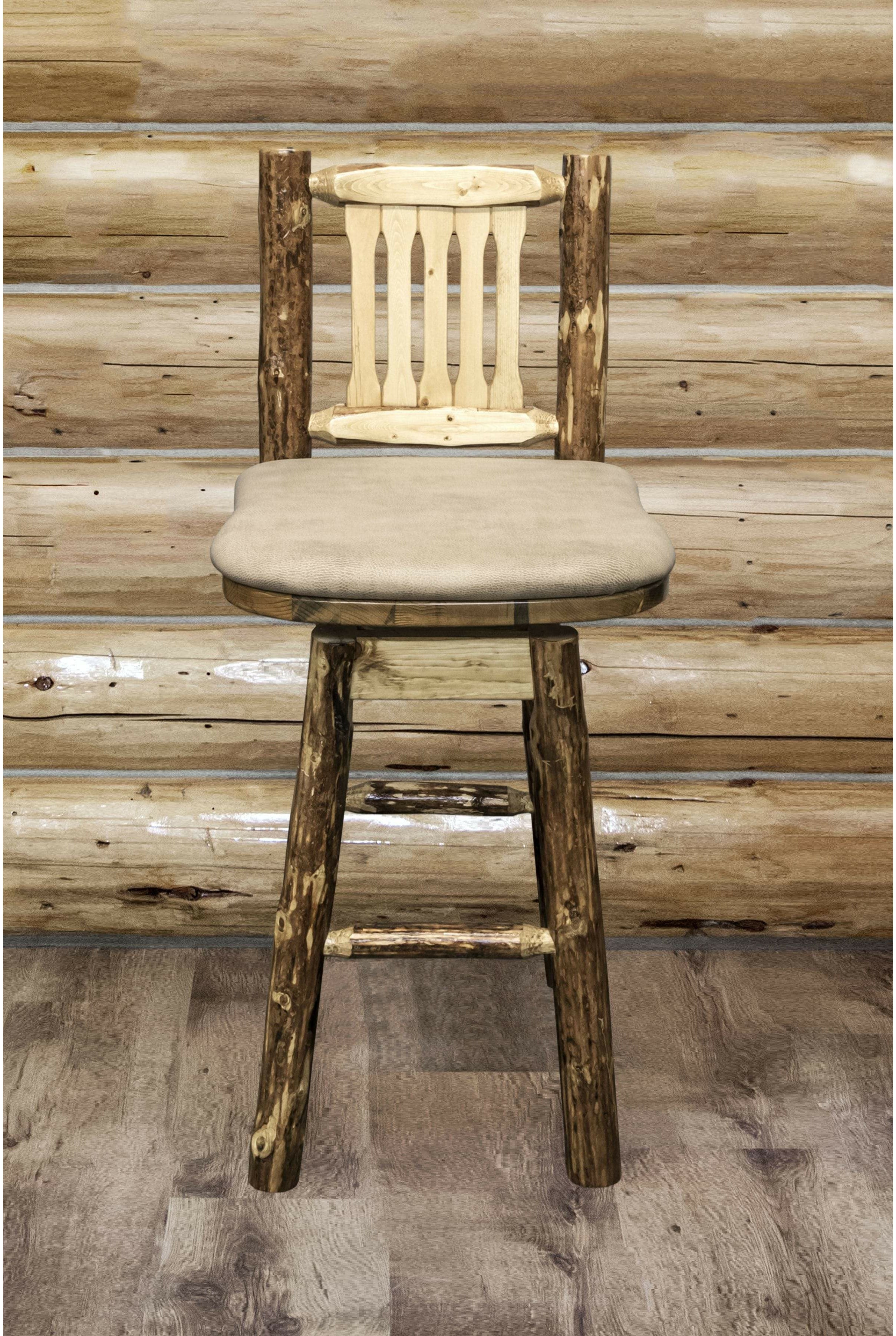 Montana Woodworks Glacier Country Collection Barstool with Back & Swivel with Upholstered Seat-Rustic Furniture Marketplace