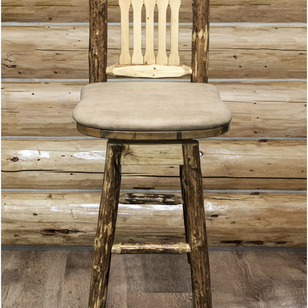 Montana Woodworks Glacier Country Collection Barstool with Back & Swivel with Upholstered Seat-Rustic Furniture Marketplace