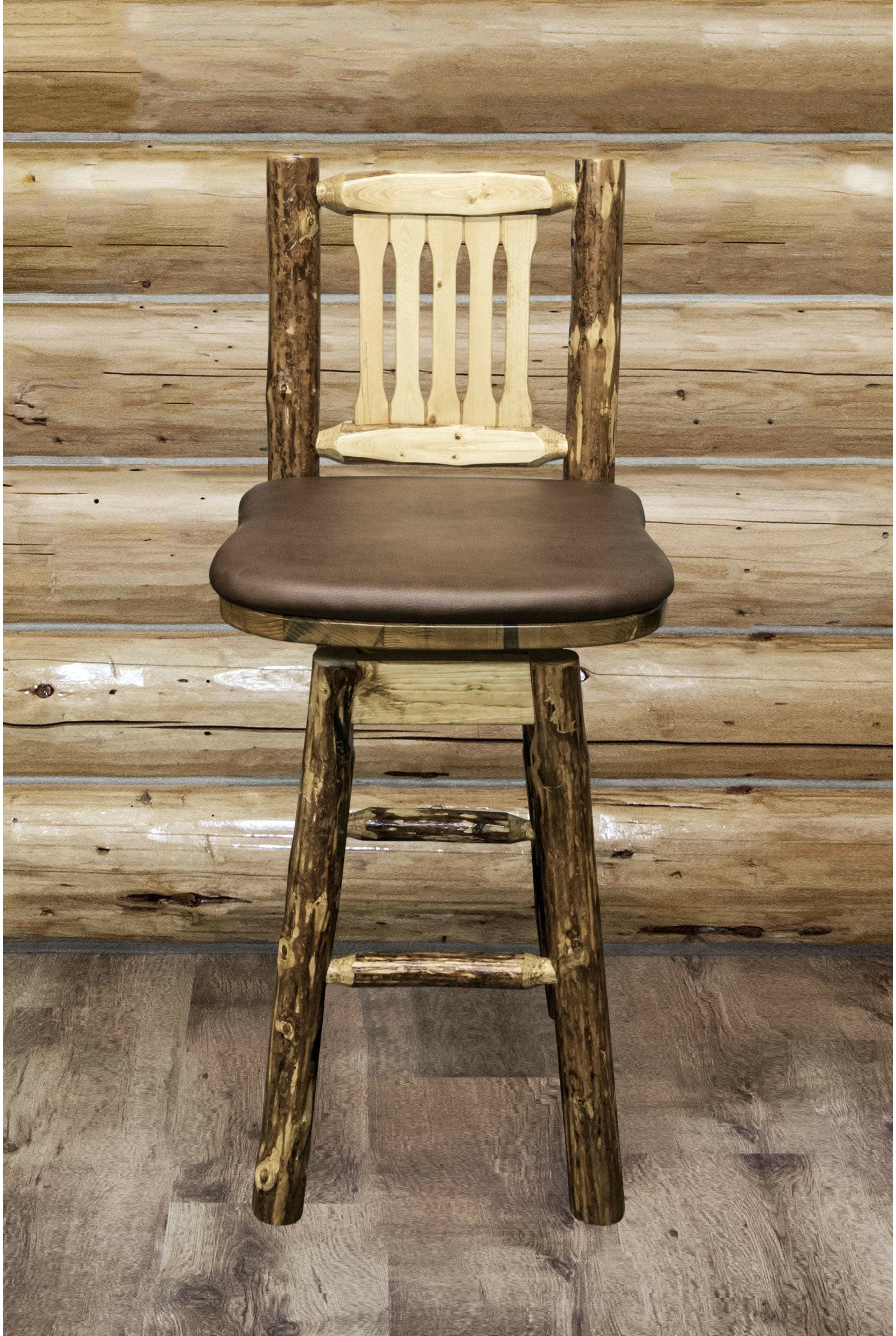 Montana Woodworks Glacier Country Collection Barstool with Back & Swivel with Upholstered Seat-Rustic Furniture Marketplace