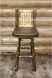 Montana Woodworks Glacier Country Collection Barstool with Back & Swivel with Upholstered Seat-Rustic Furniture Marketplace