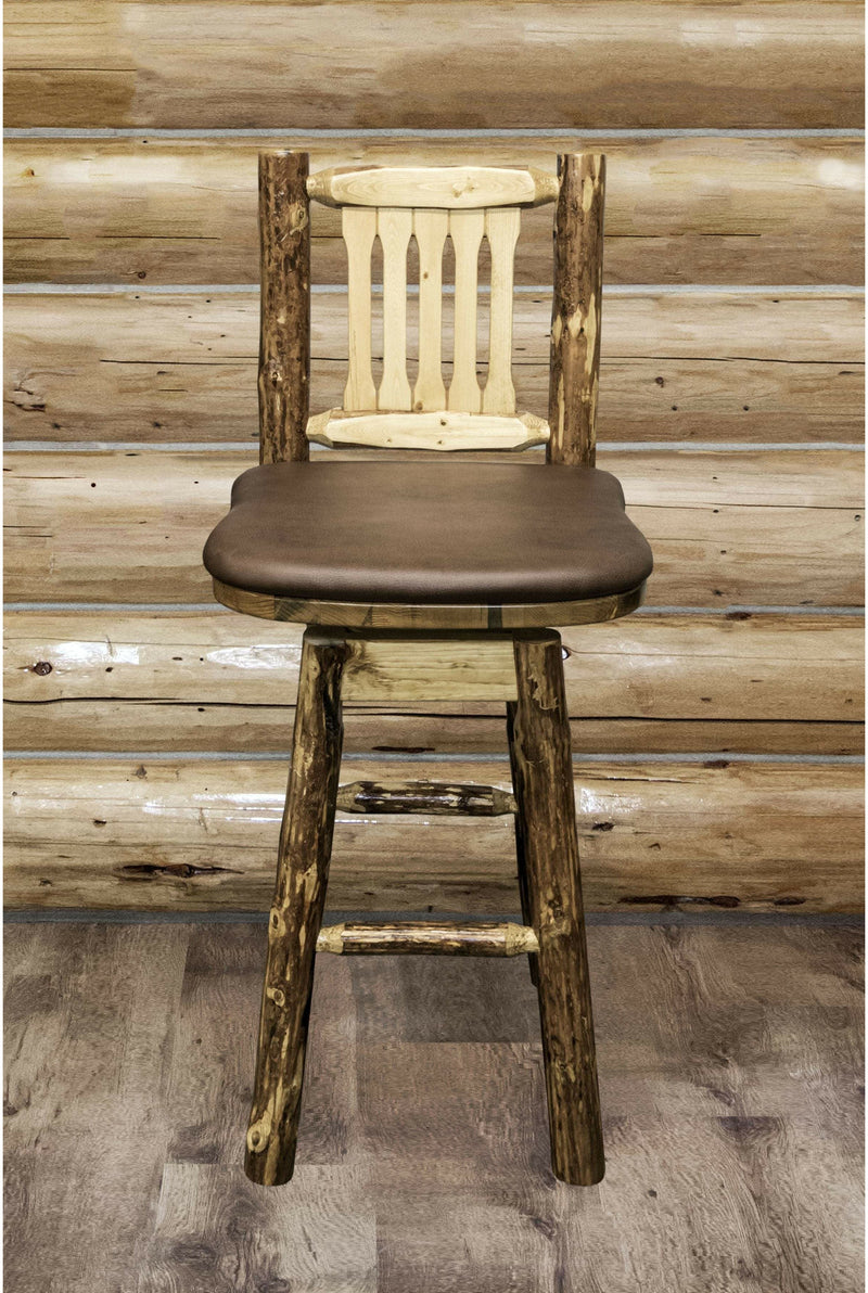 Montana Woodworks Glacier Country Collection Barstool with Back & Swivel with Upholstered Seat-Rustic Furniture Marketplace