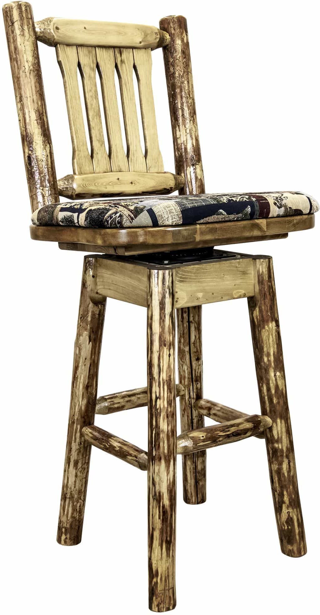 Montana Woodworks Glacier Country Collection Barstool with Back & Swivel with Upholstered Seat-Rustic Furniture Marketplace