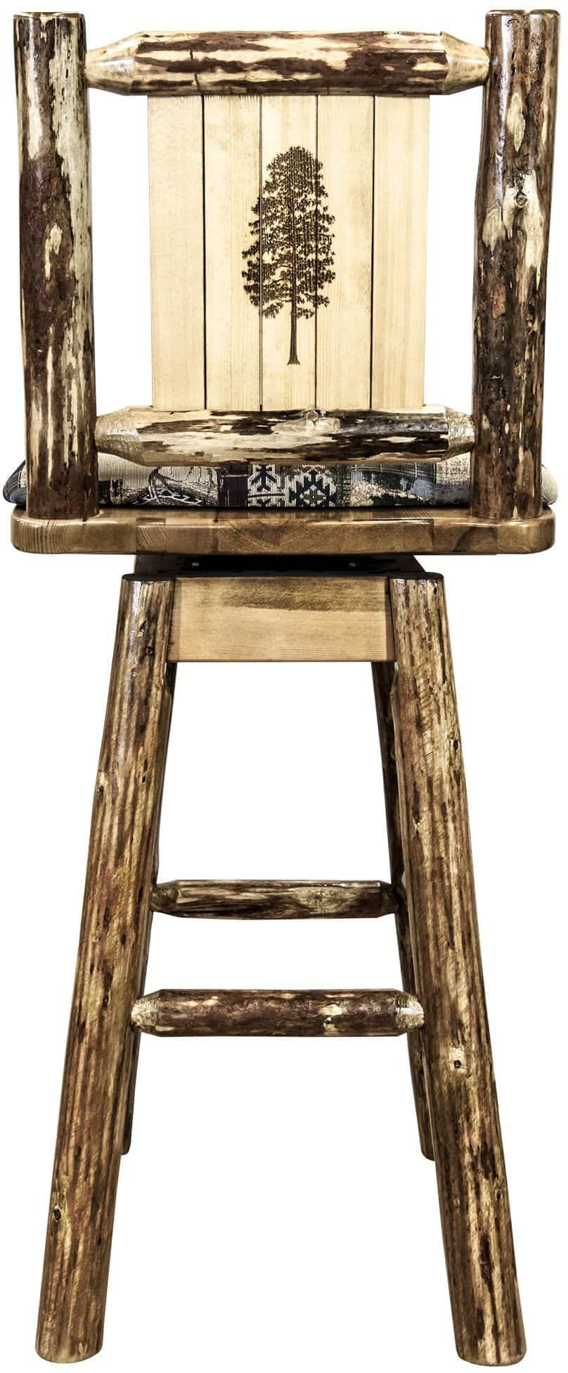 Montana Woodworks Glacier Country Collection Barstool with Back & Swivel - Woodland Pattern Upholstery-Rustic Furniture Marketplace