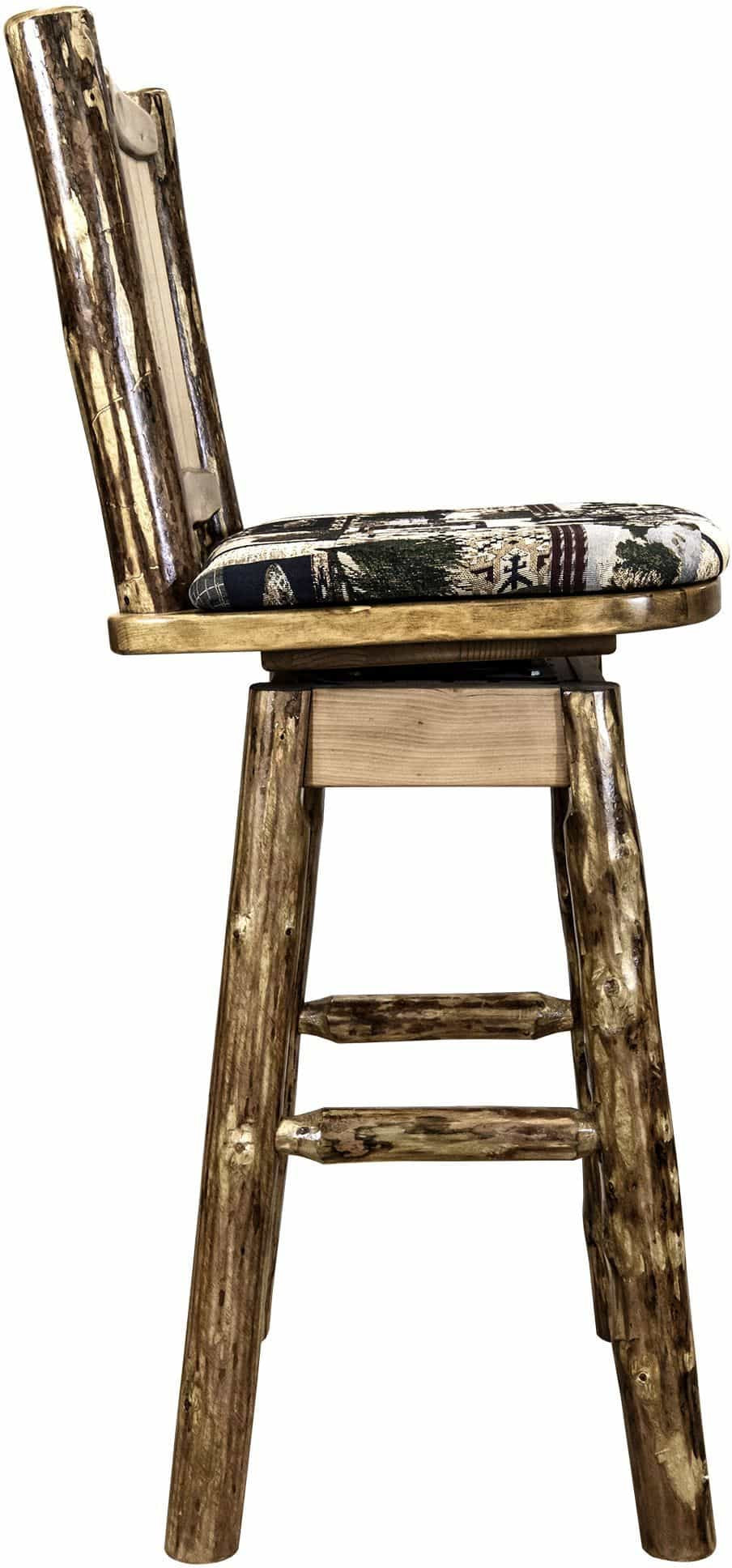 Montana Woodworks Glacier Country Collection Barstool with Back & Swivel - Woodland Pattern Upholstery-Rustic Furniture Marketplace