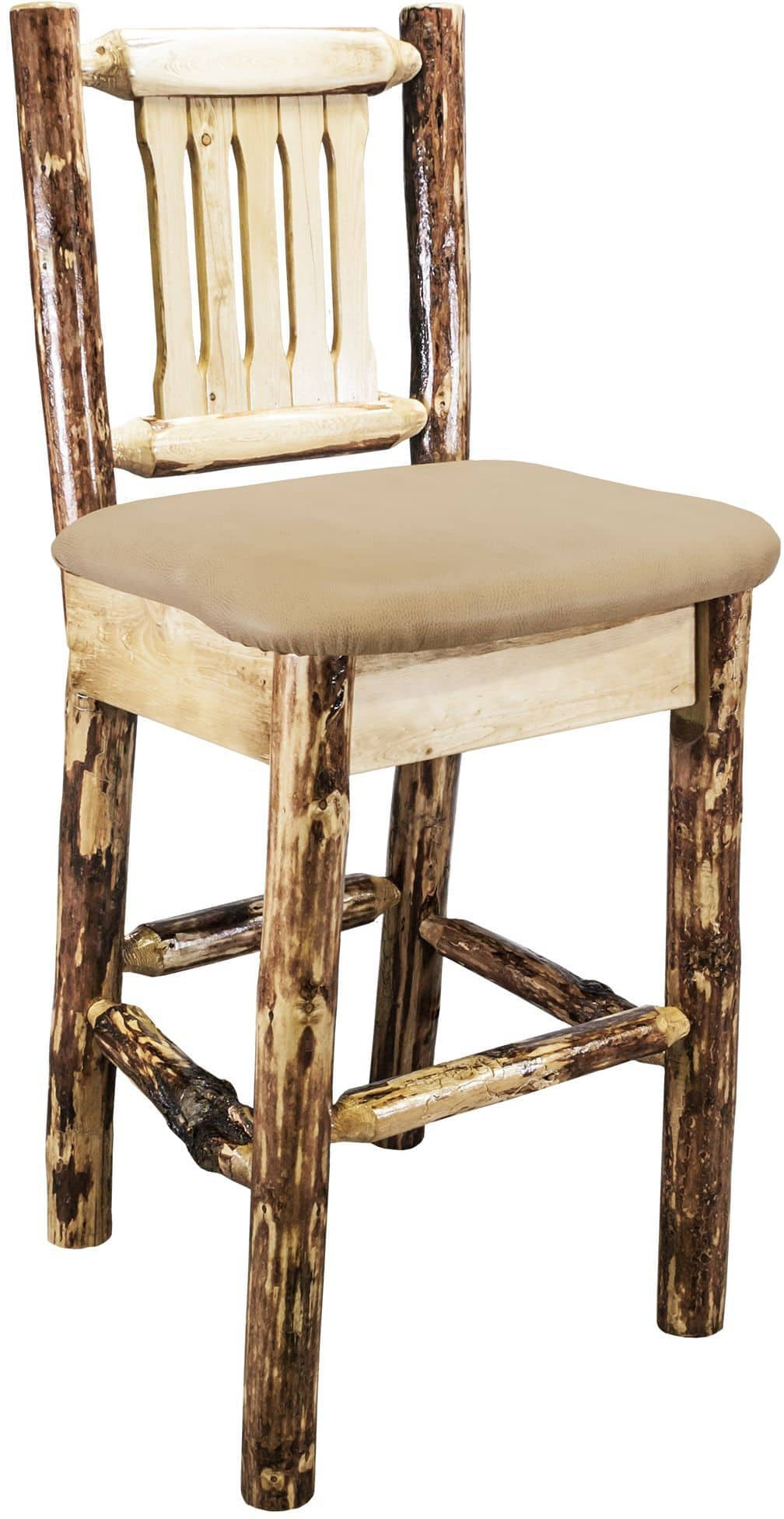 Montana Woodworks Glacier Country Collection Barstool with Back Upholstered Seat-Rustic Furniture Marketplace