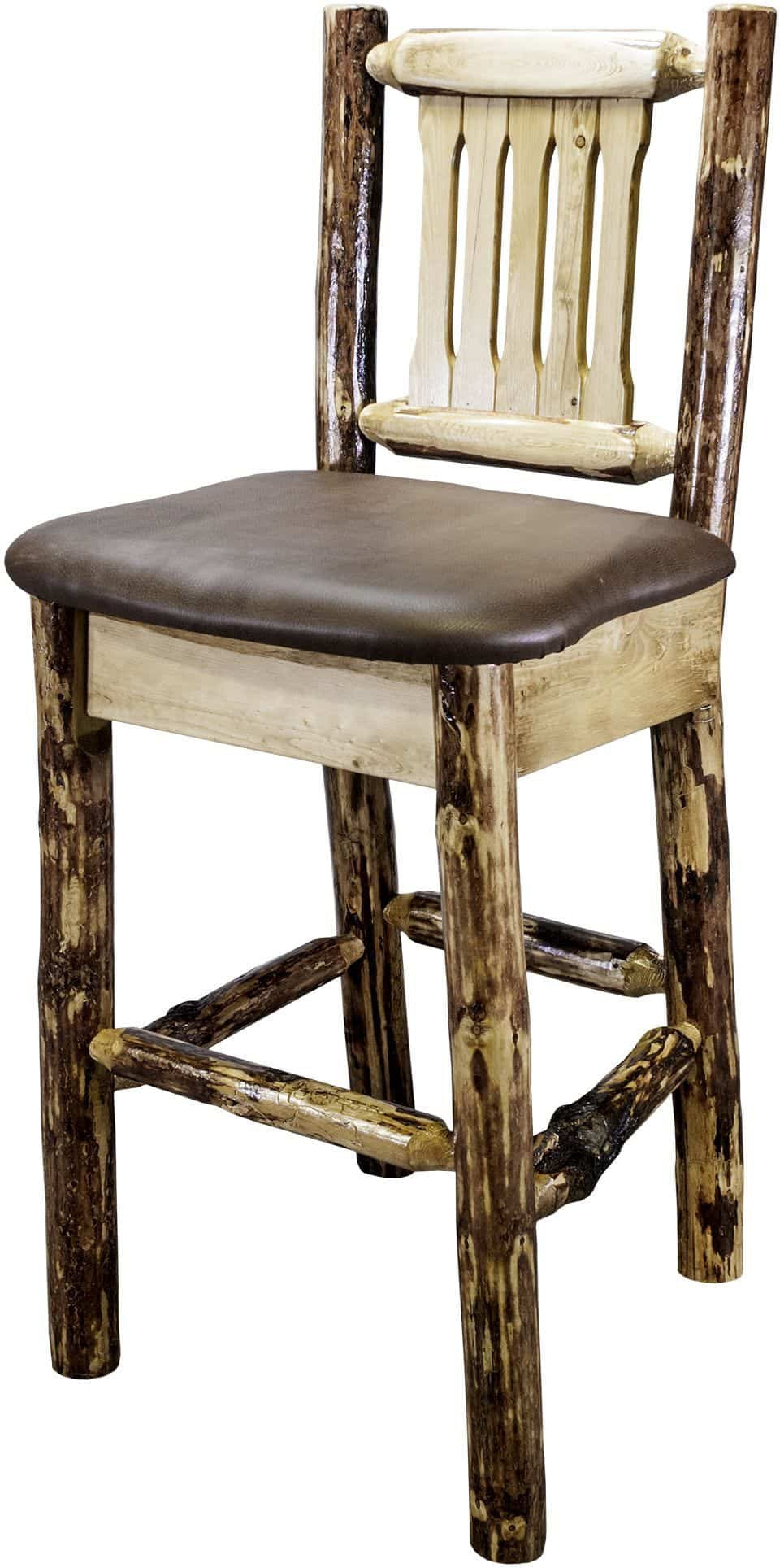 Montana Woodworks Glacier Country Collection Barstool with Back Upholstered Seat-Rustic Furniture Marketplace