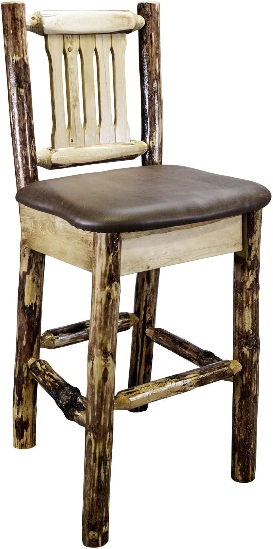 Montana Woodworks Glacier Country Collection Barstool with Back Upholstered Seat-Rustic Furniture Marketplace