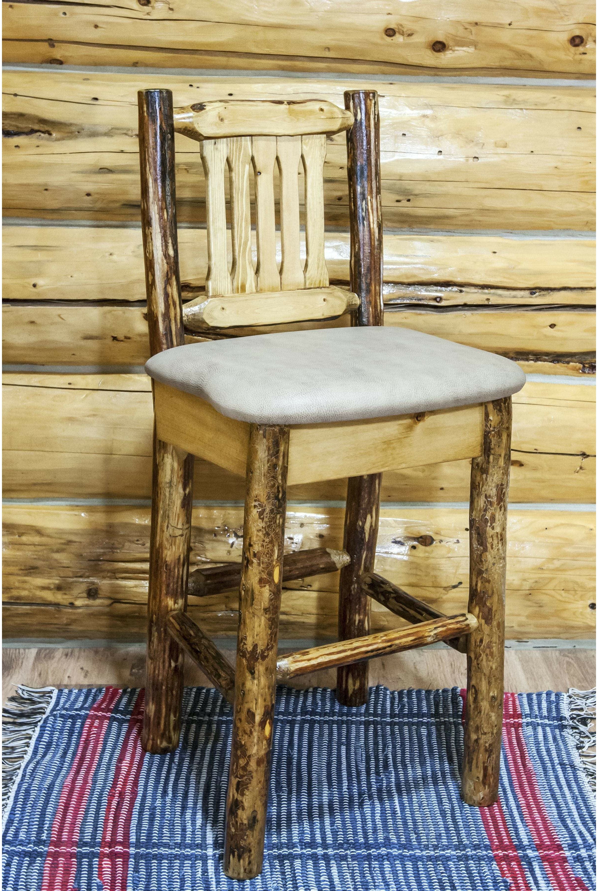 Montana Woodworks Glacier Country Collection Barstool with Back Upholstered Seat-Rustic Furniture Marketplace