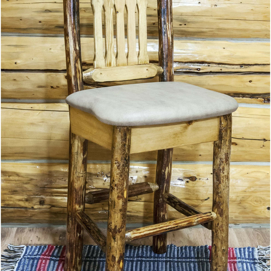 Montana Woodworks Glacier Country Collection Barstool with Back Upholstered Seat-Rustic Furniture Marketplace