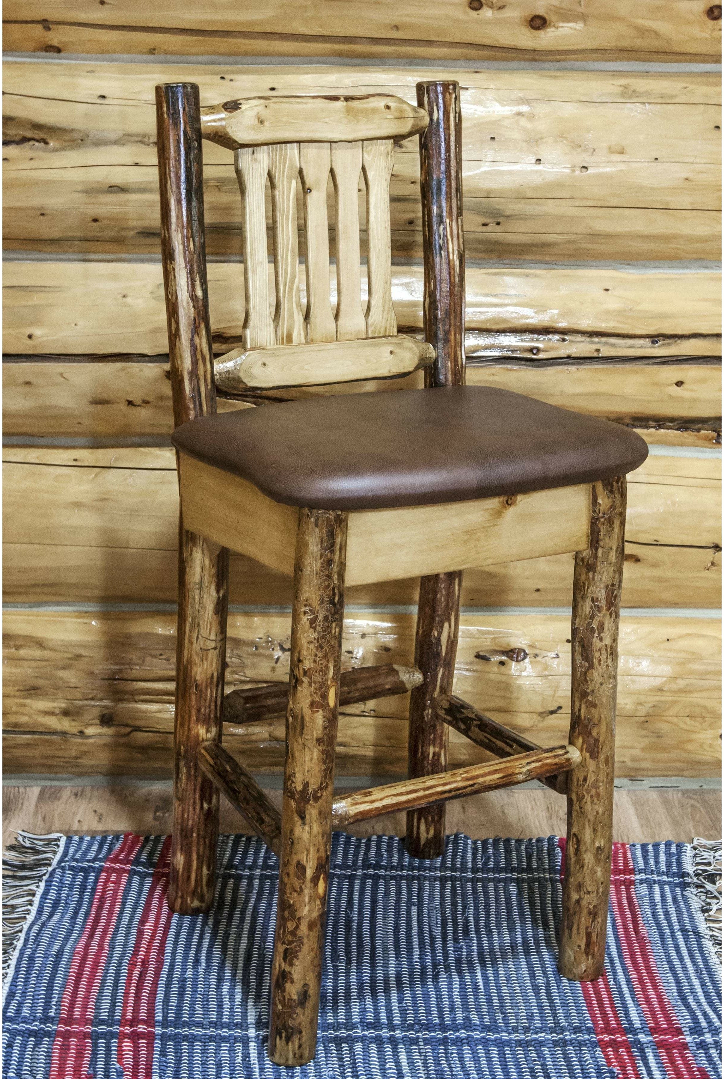 Montana Woodworks Glacier Country Collection Barstool with Back Upholstered Seat-Rustic Furniture Marketplace