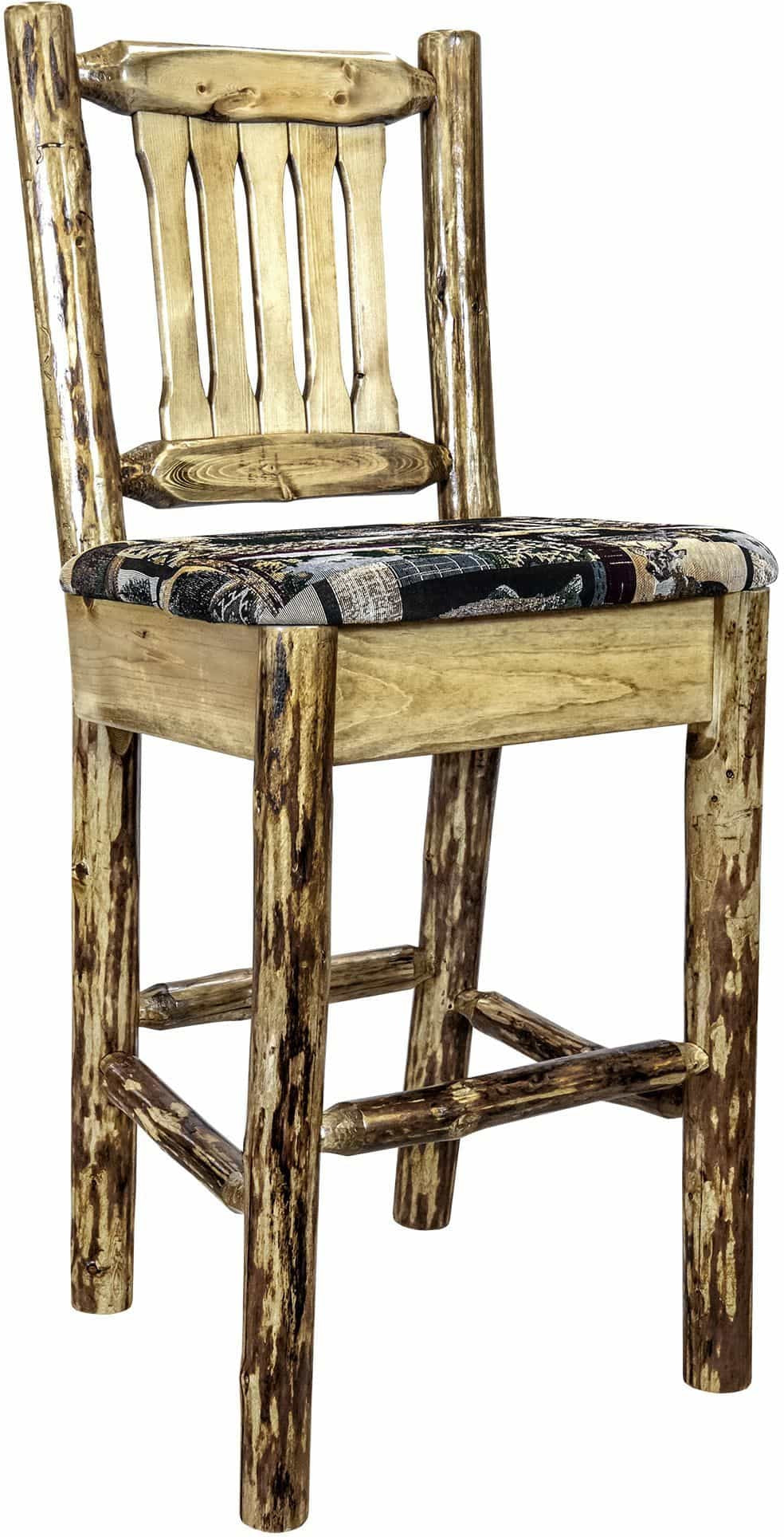 Montana Woodworks Glacier Country Collection Barstool with Back Upholstered Seat-Rustic Furniture Marketplace