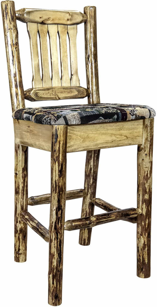 Montana Woodworks Glacier Country Collection Barstool with Back Upholstered Seat-Rustic Furniture Marketplace