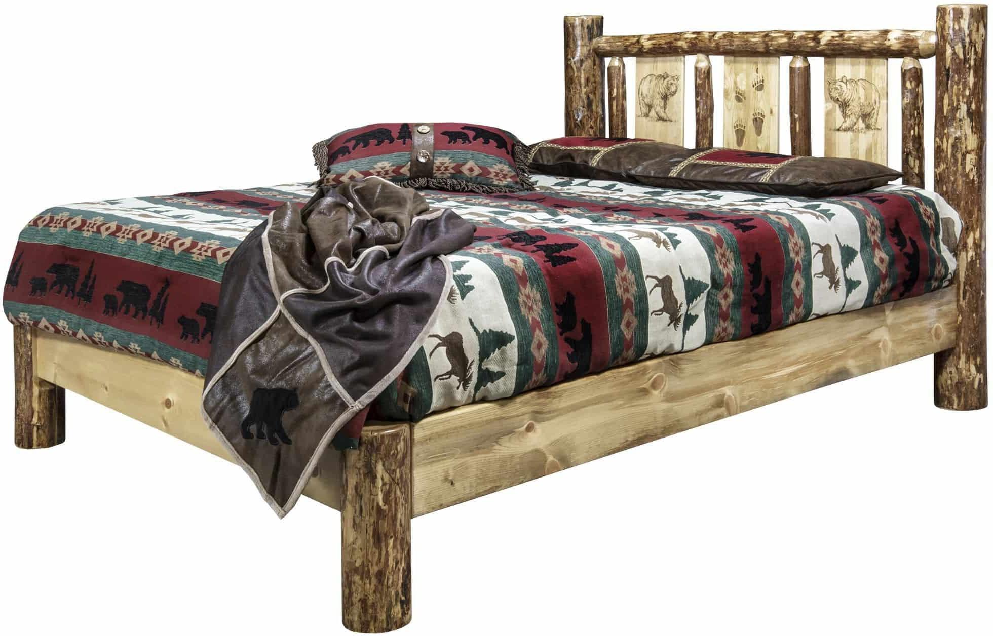 Montana Woodworks Glacier Country Collection California King Platform Bed with Laser Engraved Design-Rustic Furniture Marketplace