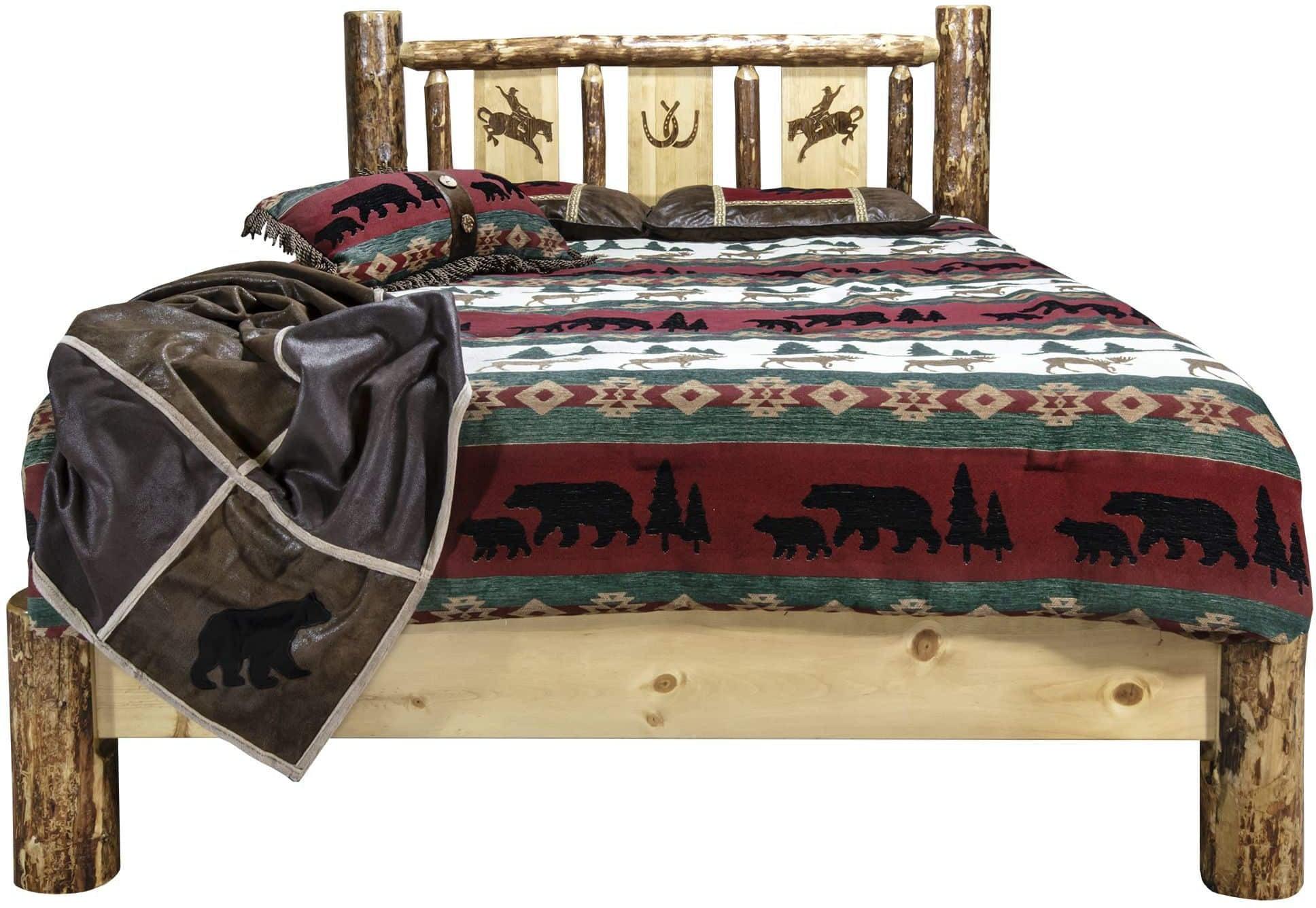 Montana Woodworks Glacier Country Collection California King Platform Bed with Laser Engraved Design-Rustic Furniture Marketplace