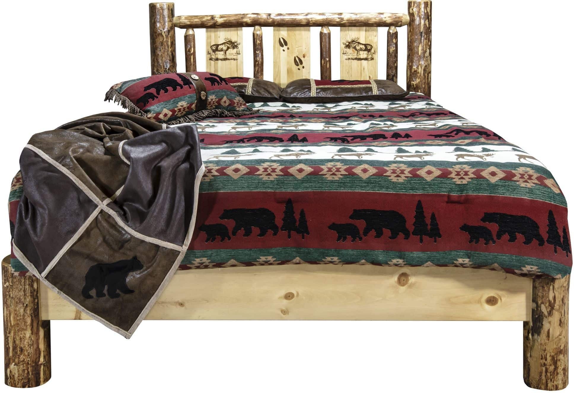 Montana Woodworks Glacier Country Collection California King Platform Bed with Laser Engraved Design-Rustic Furniture Marketplace