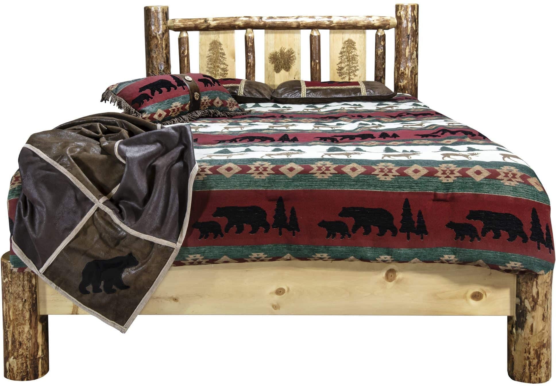 Montana Woodworks Glacier Country Collection California King Platform Bed with Laser Engraved Design-Rustic Furniture Marketplace