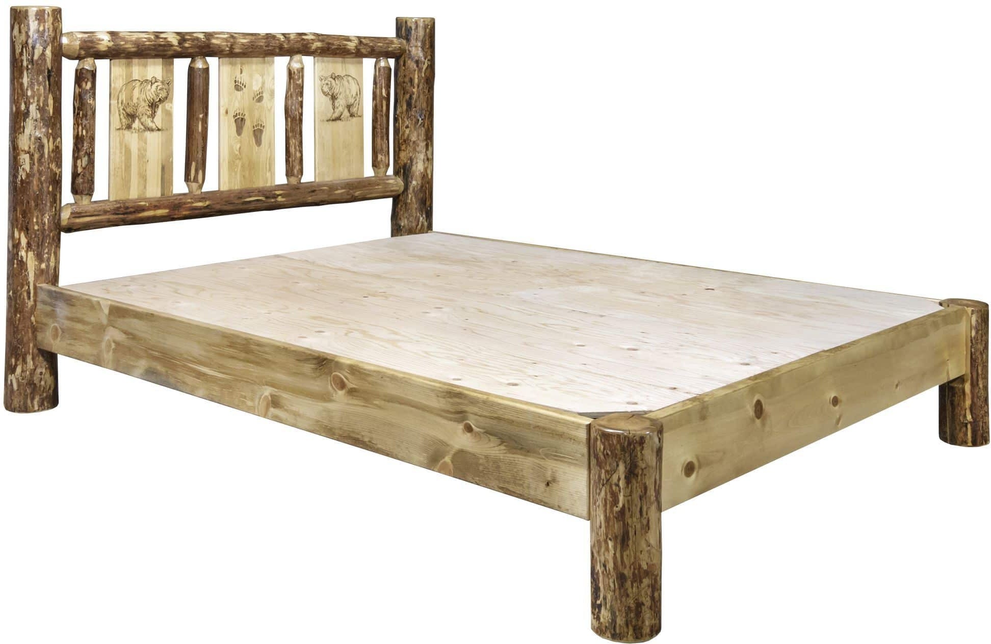 Montana Woodworks Glacier Country Collection California King Platform Bed with Laser Engraved Design-Rustic Furniture Marketplace