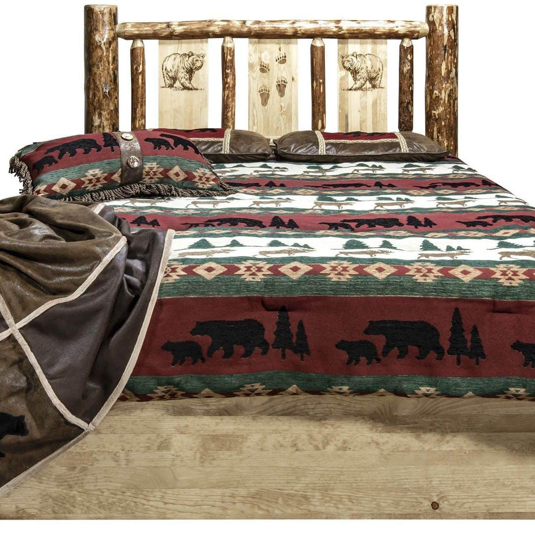 Montana Woodworks Glacier Country Collection California King Platform Bed with Storage & Laser Engraved Design-Rustic Furniture Marketplace