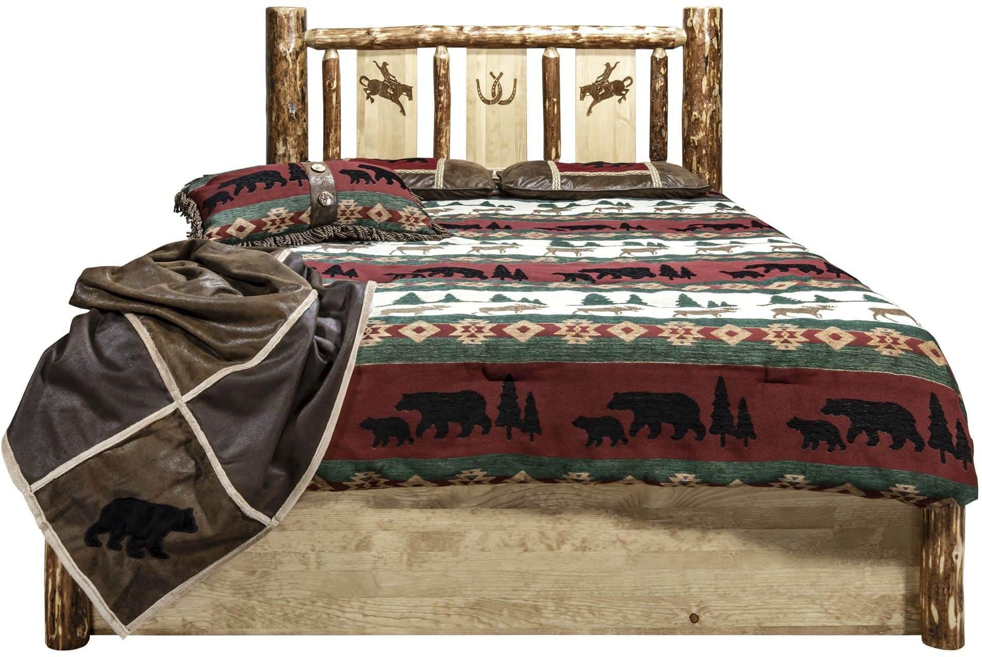 Montana Woodworks Glacier Country Collection California King Platform Bed with Storage & Laser Engraved Design-Rustic Furniture Marketplace