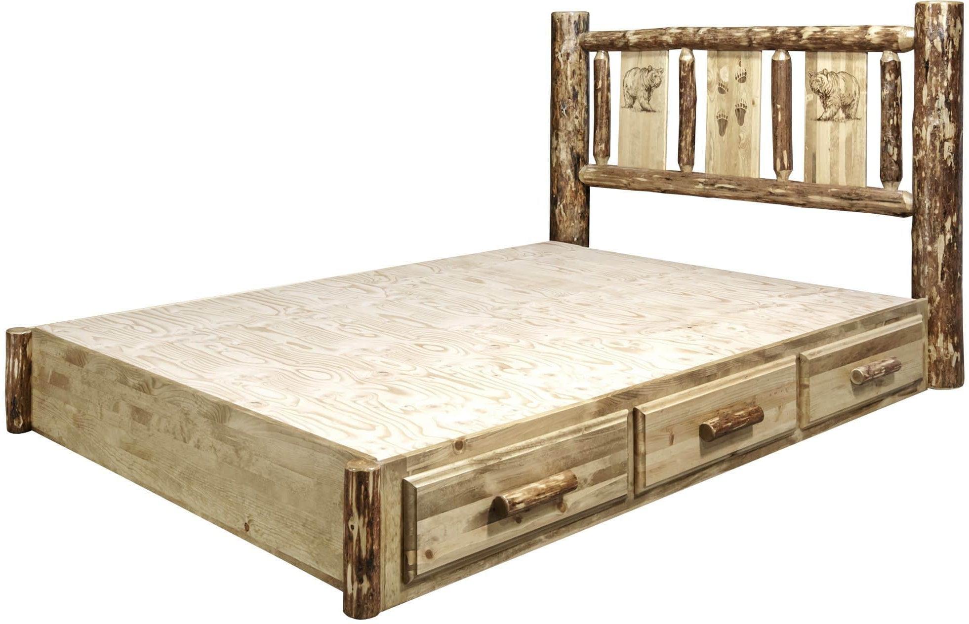 Montana Woodworks Glacier Country Collection California King Platform Bed with Storage & Laser Engraved Design-Rustic Furniture Marketplace