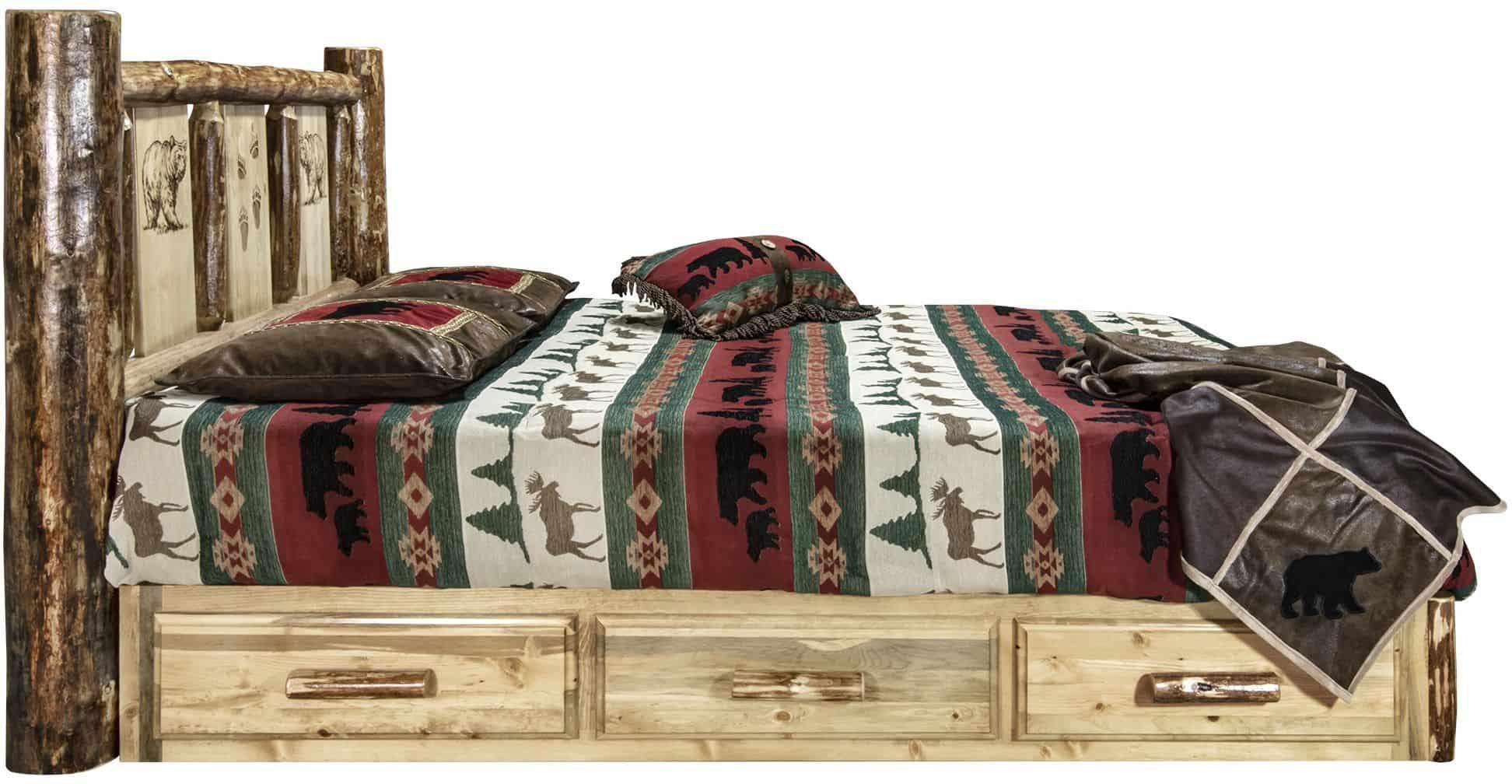 Montana Woodworks Glacier Country Collection California King Platform Bed with Storage & Laser Engraved Design-Rustic Furniture Marketplace