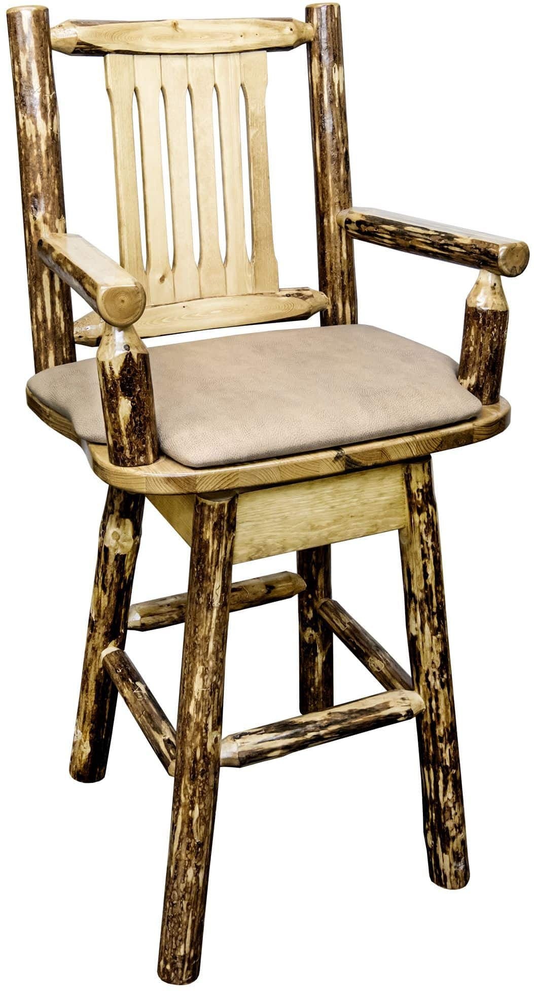 Montana Woodworks Glacier Country Collection Captain's Barstool with Back/Swivel/Upholstered Seat-Rustic Furniture Marketplace