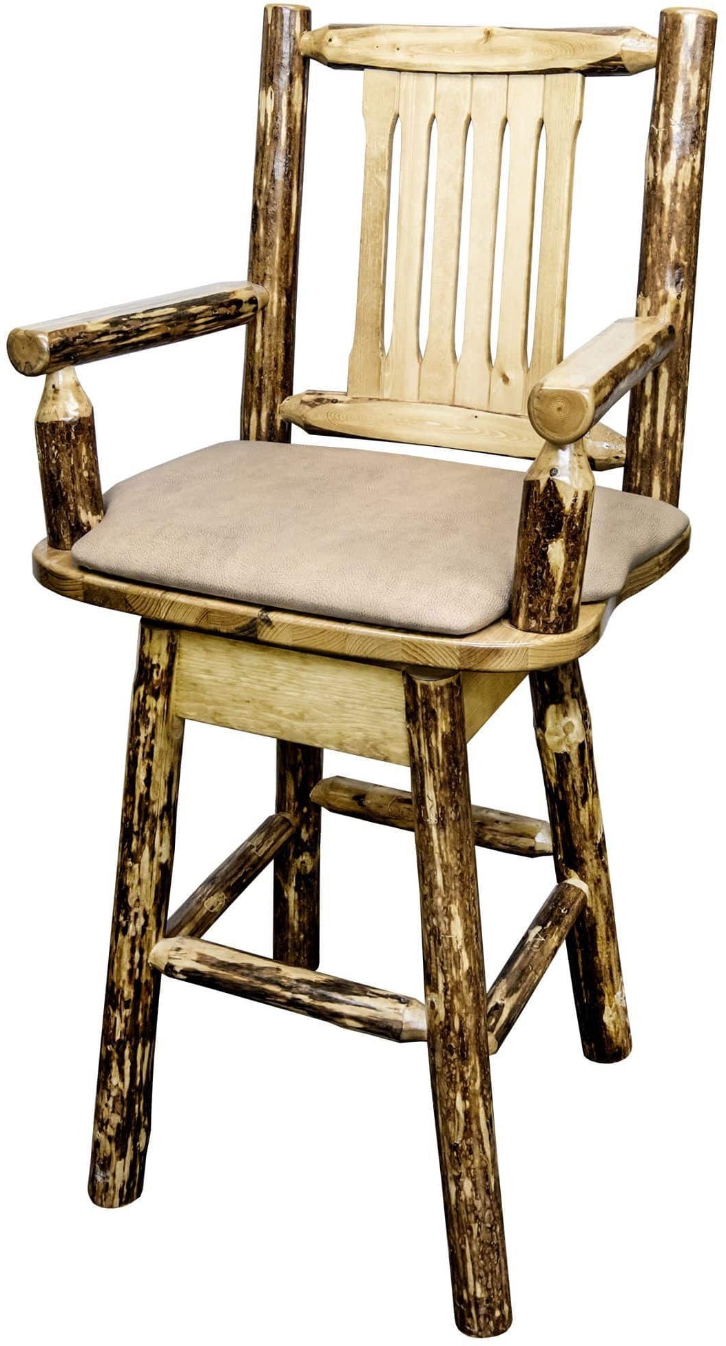 Montana Woodworks Glacier Country Collection Captain's Barstool with Back/Swivel/Upholstered Seat-Rustic Furniture Marketplace