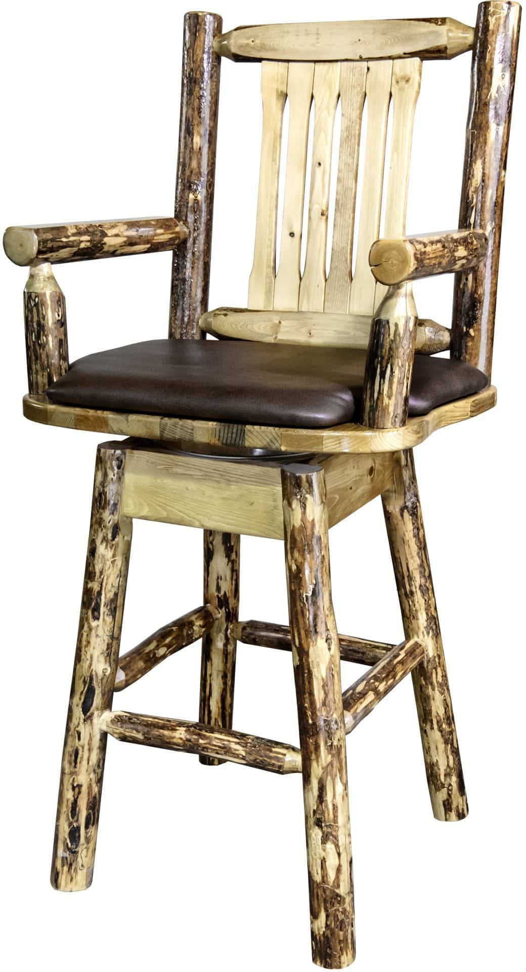 Montana Woodworks Glacier Country Collection Captain's Barstool with Back/Swivel/Upholstered Seat-Rustic Furniture Marketplace