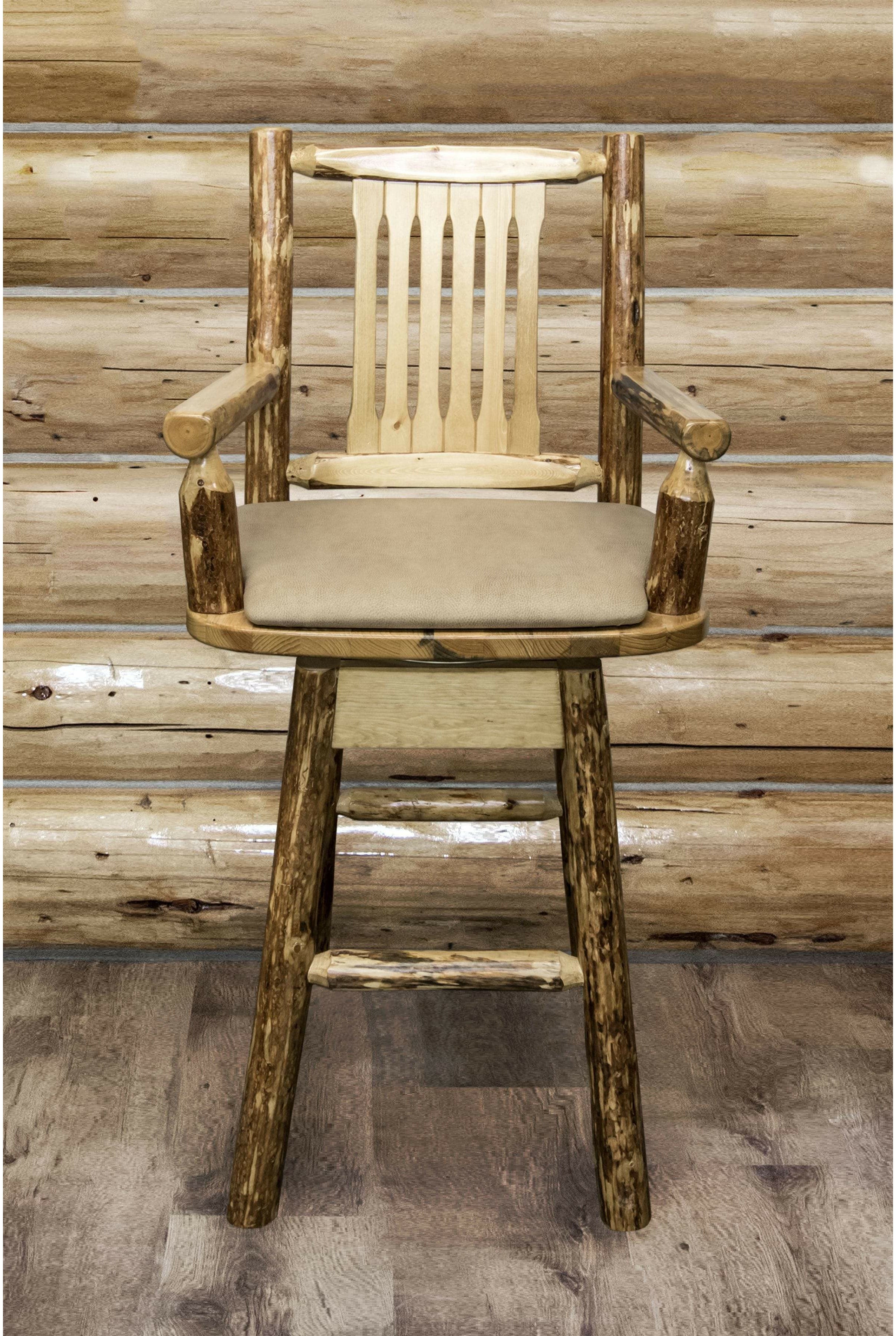 Montana Woodworks Glacier Country Collection Captain's Barstool with Back/Swivel/Upholstered Seat-Rustic Furniture Marketplace