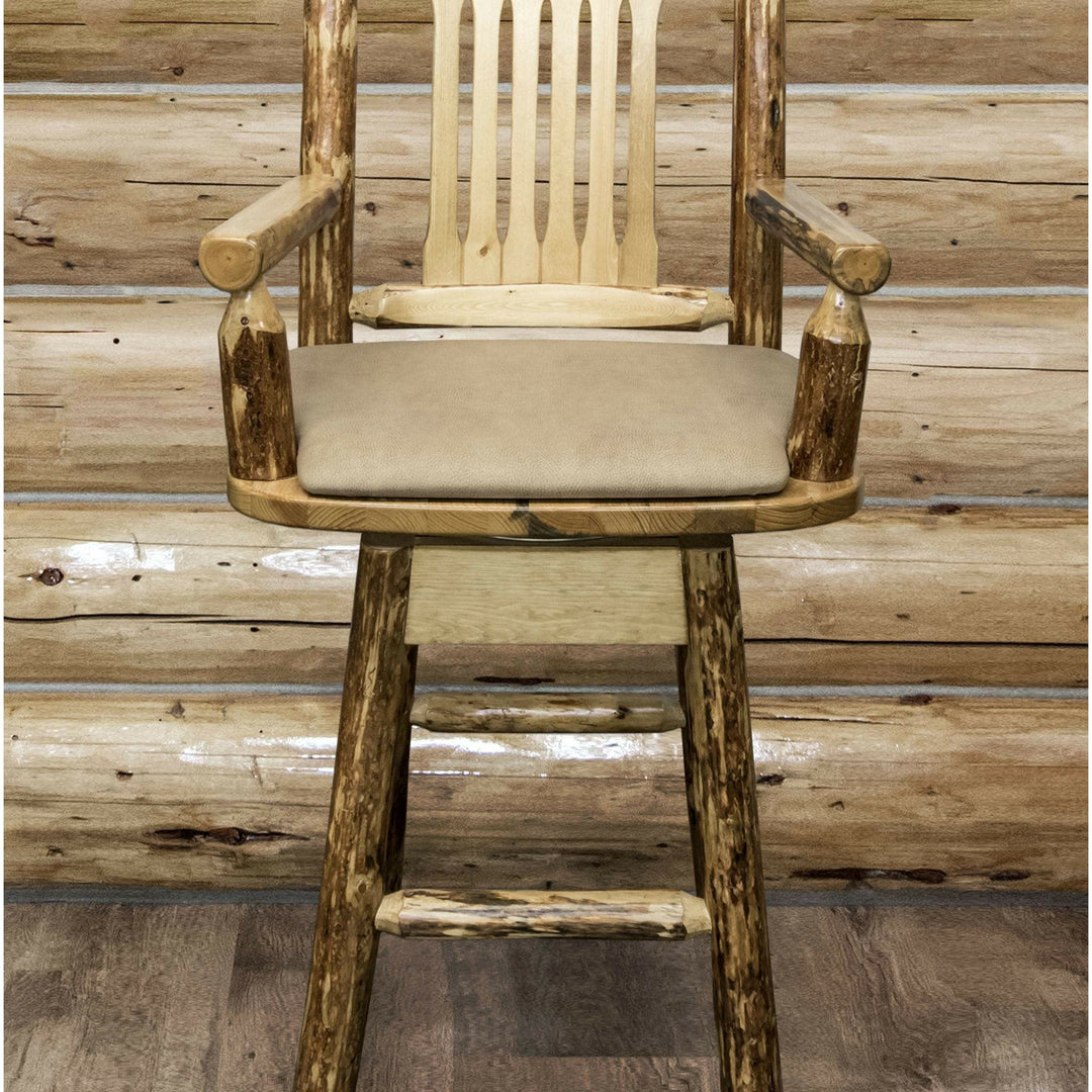 Montana Woodworks Glacier Country Collection Captain's Barstool with Back/Swivel/Upholstered Seat-Rustic Furniture Marketplace