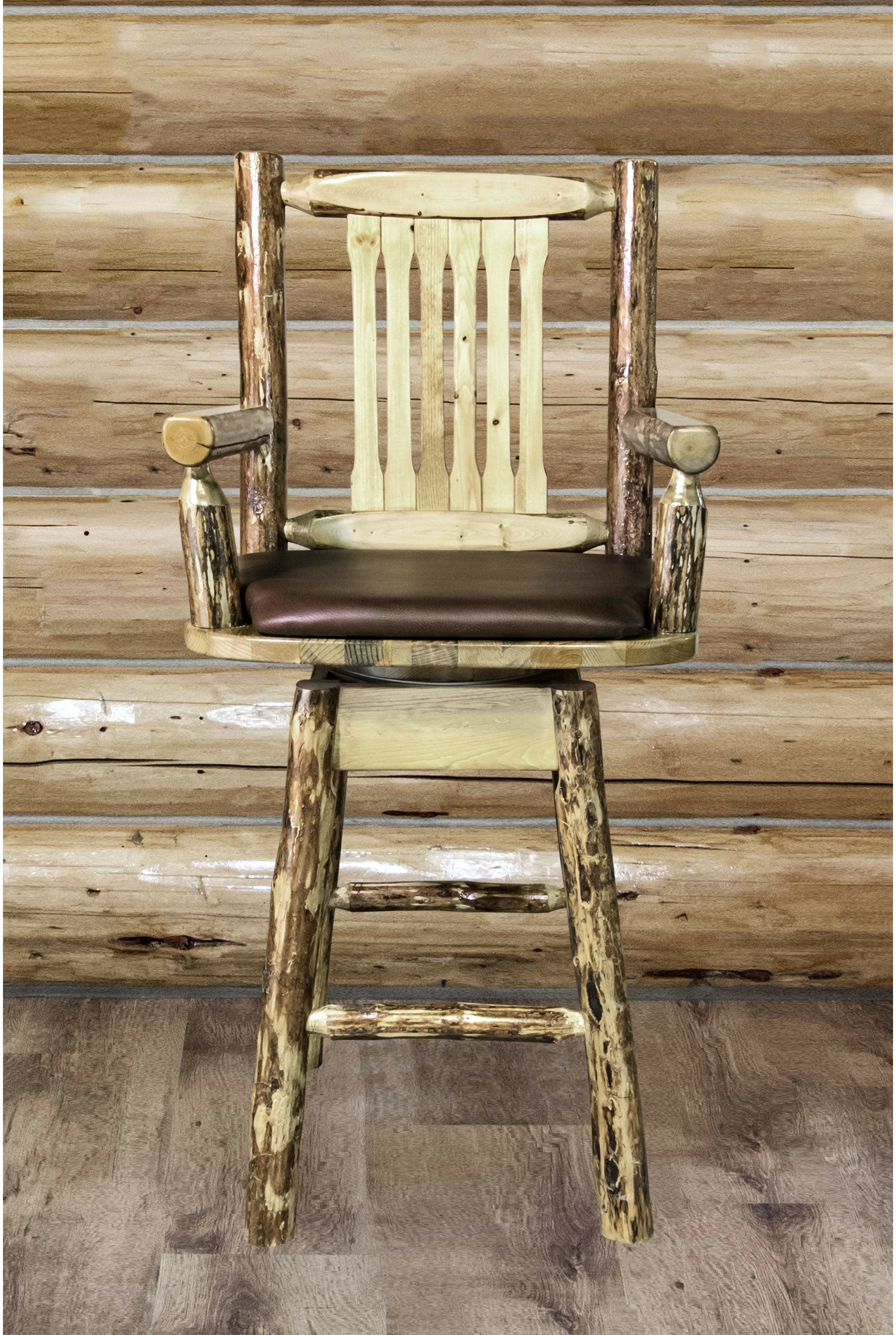 Montana Woodworks Glacier Country Collection Captain's Barstool with Back/Swivel/Upholstered Seat-Rustic Furniture Marketplace