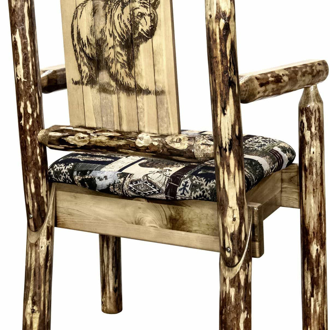 Montana Woodworks Glacier Country Collection Captain's Chair Woodland Upholstery with Laser Engraved Design-Rustic Furniture Marketplace