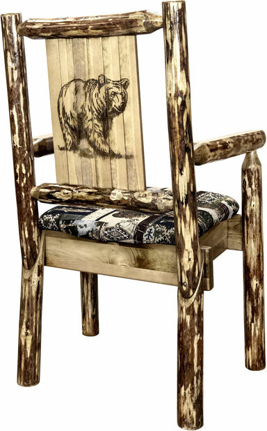 Montana Woodworks Glacier Country Collection Captain's Chair Woodland Upholstery with Laser Engraved Design-Rustic Furniture Marketplace