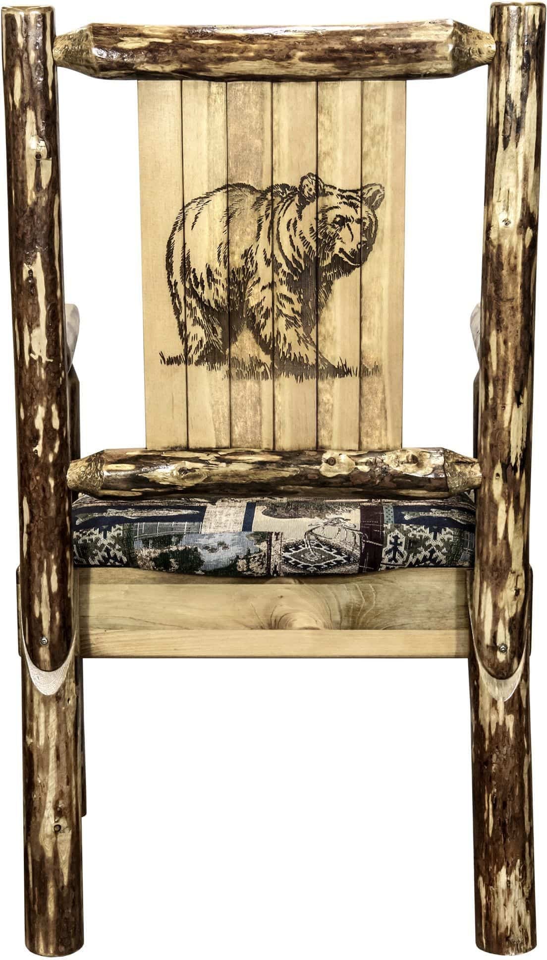 Montana Woodworks Glacier Country Collection Captain's Chair Woodland Upholstery with Laser Engraved Design-Rustic Furniture Marketplace