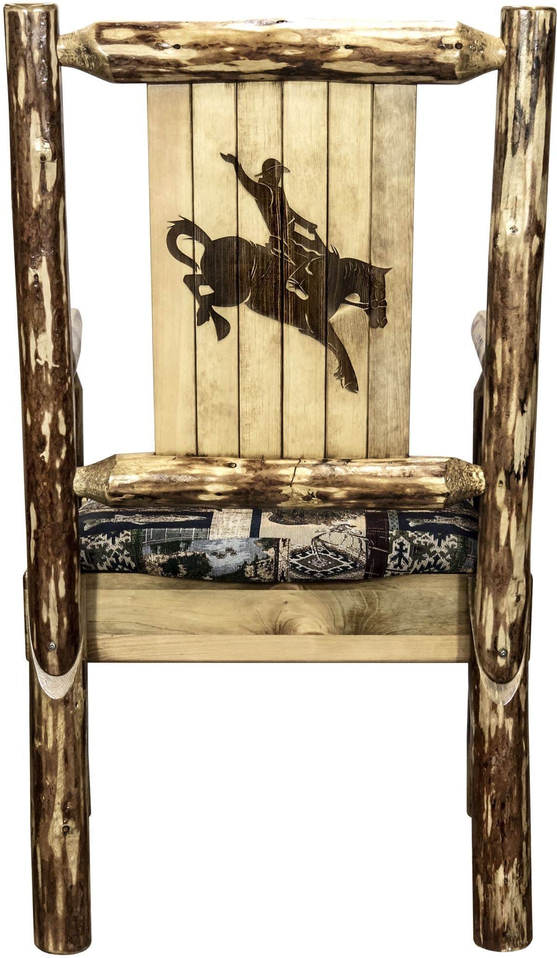 Montana Woodworks Glacier Country Collection Captain's Chair Woodland Upholstery with Laser Engraved Design-Rustic Furniture Marketplace