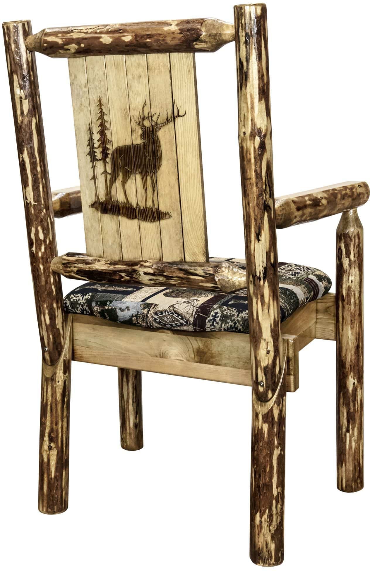 Montana Woodworks Glacier Country Collection Captain's Chair Woodland Upholstery with Laser Engraved Design-Rustic Furniture Marketplace