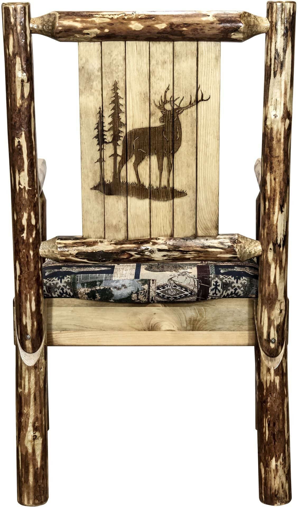 Montana Woodworks Glacier Country Collection Captain's Chair Woodland Upholstery with Laser Engraved Design-Rustic Furniture Marketplace