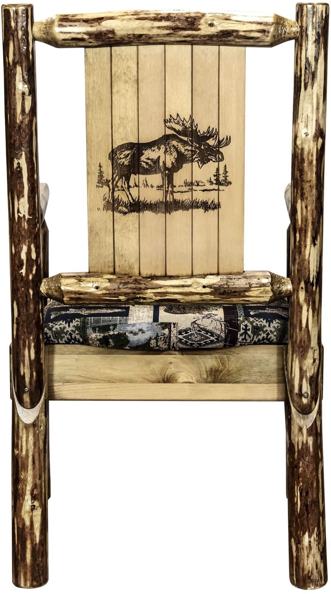 Montana Woodworks Glacier Country Collection Captain's Chair Woodland Upholstery with Laser Engraved Design-Rustic Furniture Marketplace