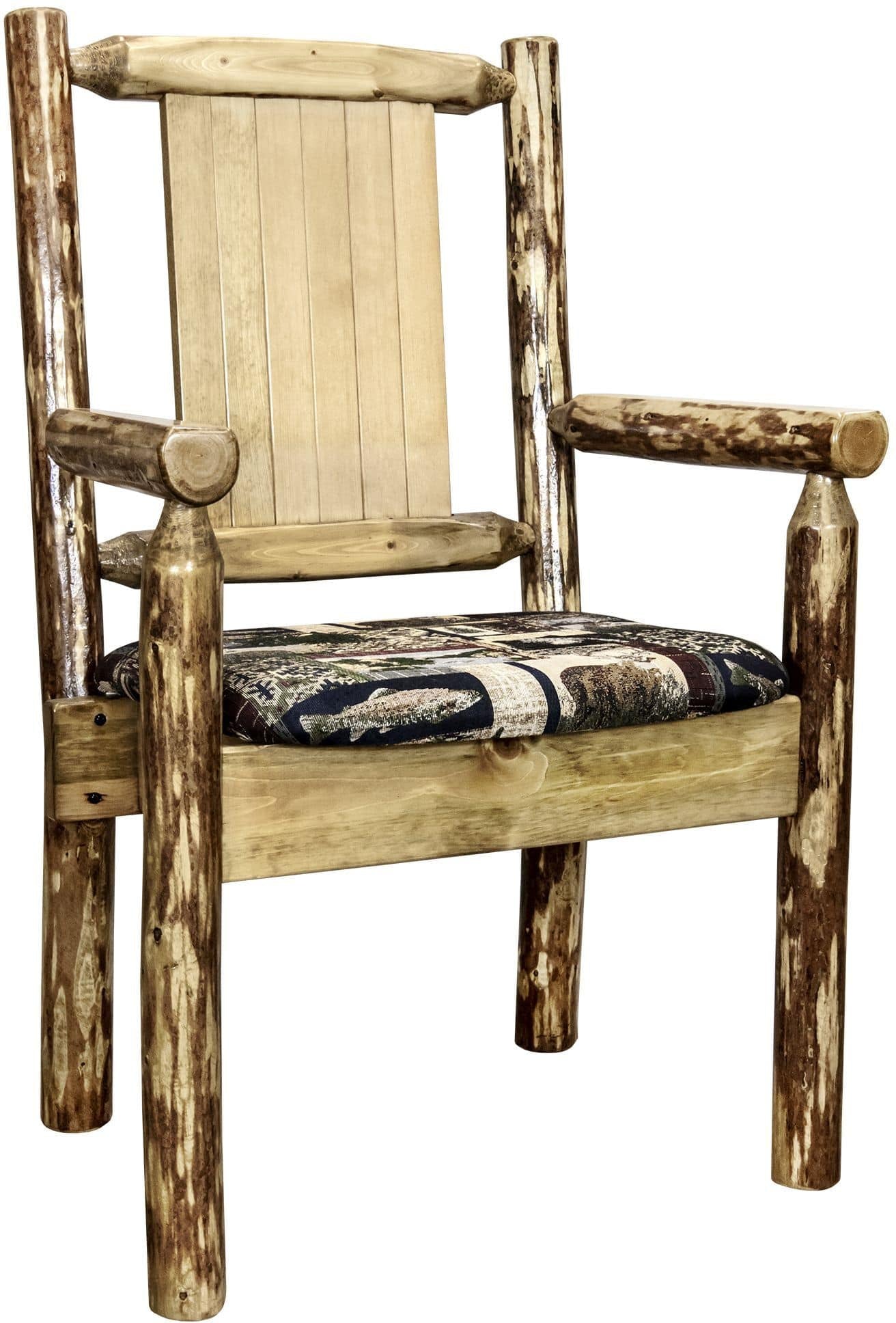 Montana Woodworks Glacier Country Collection Captain's Chair Woodland Upholstery with Laser Engraved Design-Rustic Furniture Marketplace