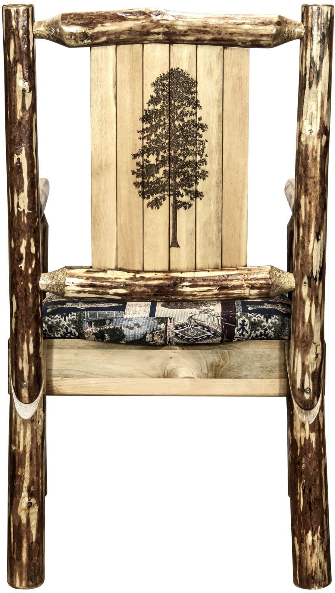 Montana Woodworks Glacier Country Collection Captain's Chair Woodland Upholstery with Laser Engraved Design-Rustic Furniture Marketplace