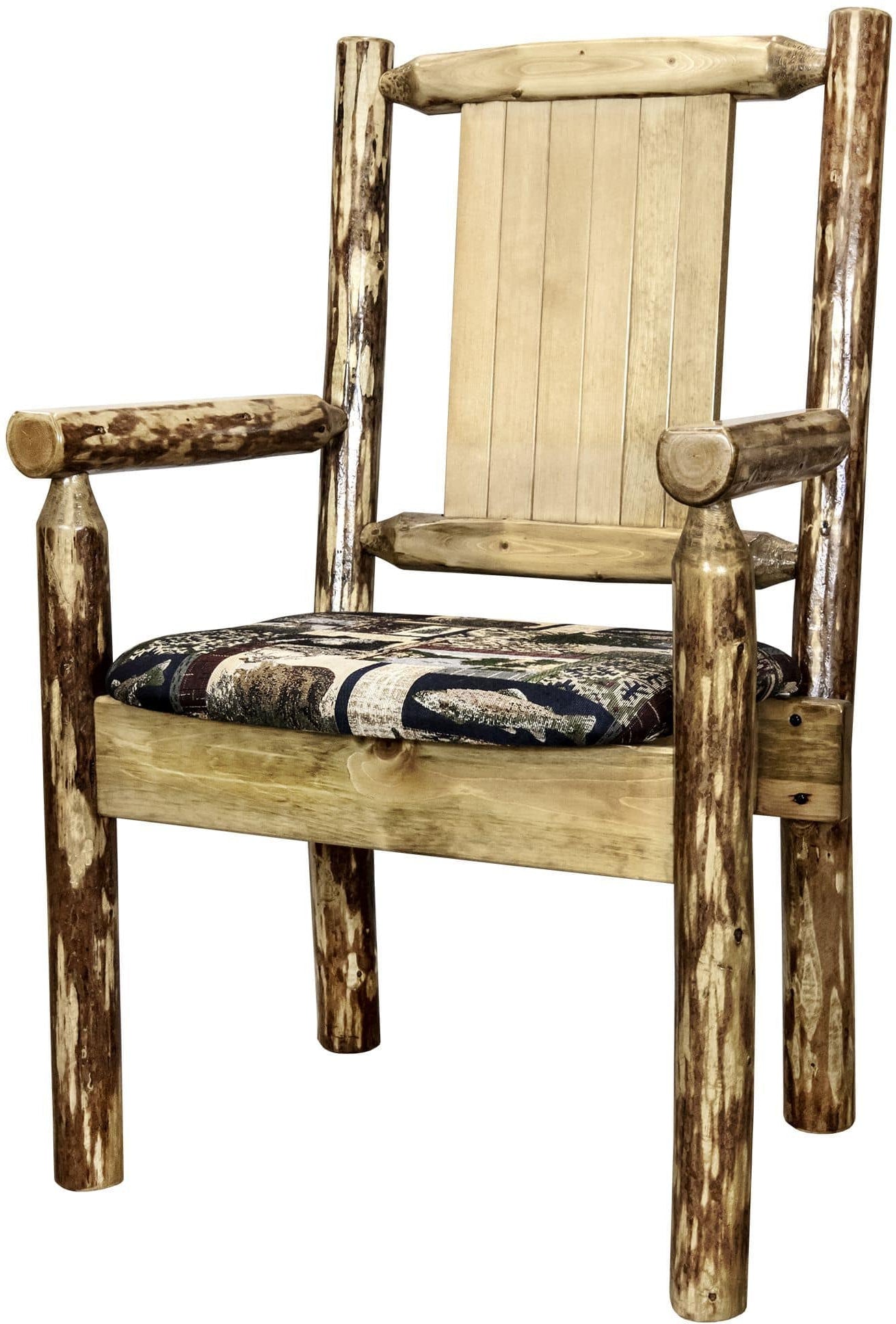 Montana Woodworks Glacier Country Collection Captain's Chair Woodland Upholstery with Laser Engraved Design-Rustic Furniture Marketplace