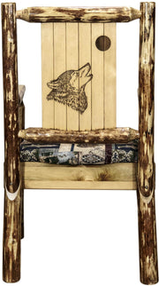 Montana Woodworks Glacier Country Collection Captain's Chair Woodland Upholstery with Laser Engraved Design-Rustic Furniture Marketplace