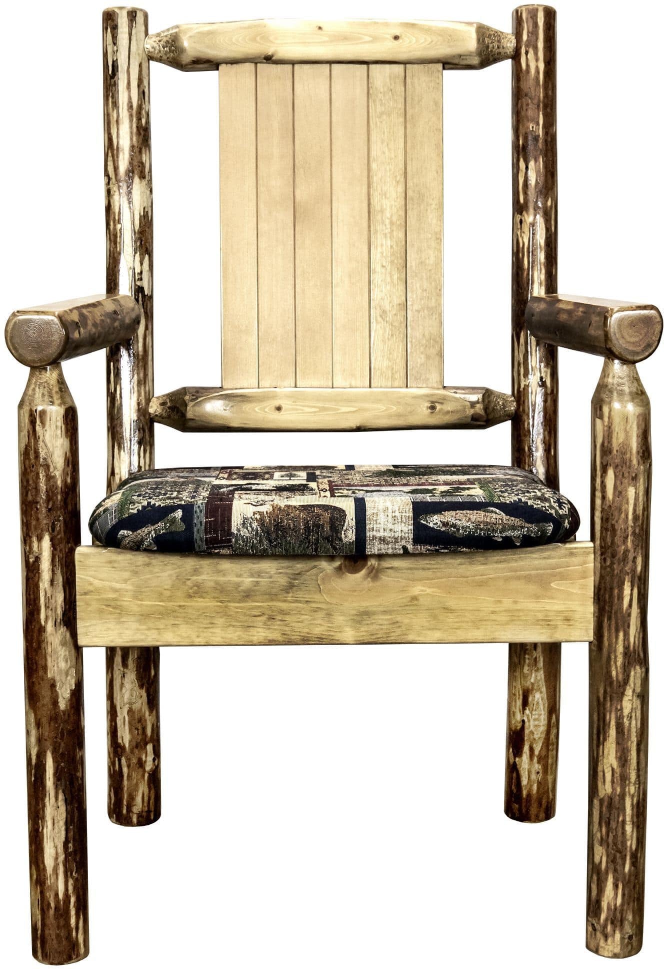 Montana Woodworks Glacier Country Collection Captain's Chair Woodland Upholstery with Laser Engraved Design-Rustic Furniture Marketplace