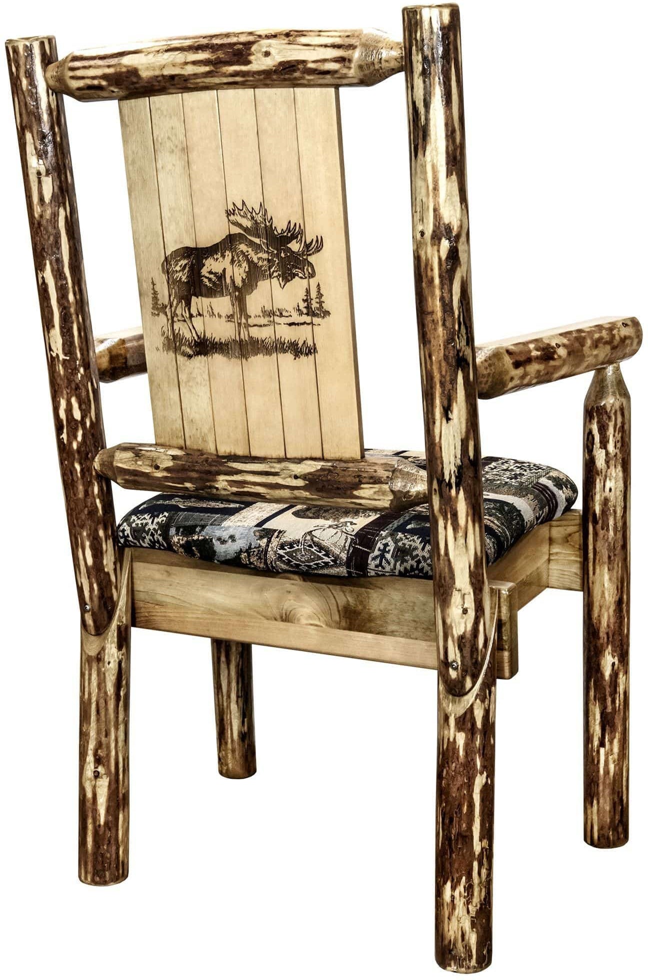 Montana Woodworks Glacier Country Collection Captain's Chair Woodland Upholstery with Laser Engraved Design-Rustic Furniture Marketplace