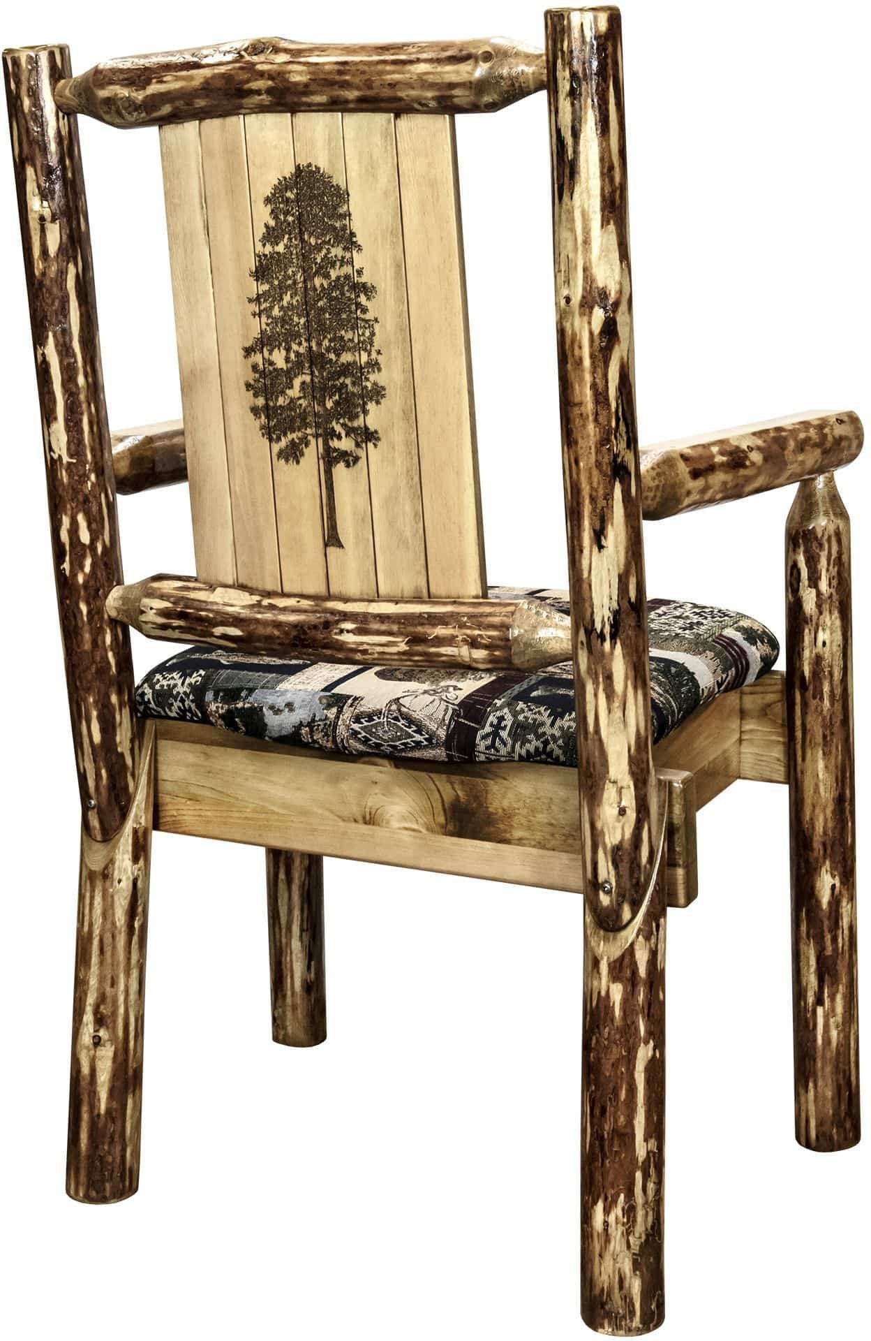 Montana Woodworks Glacier Country Collection Captain's Chair Woodland Upholstery with Laser Engraved Design-Rustic Furniture Marketplace