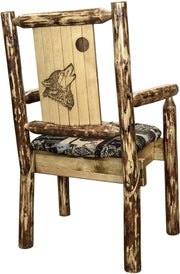 Montana Woodworks Glacier Country Collection Captain's Chair Woodland Upholstery with Laser Engraved Design-Rustic Furniture Marketplace
