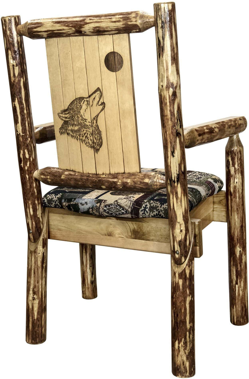 Montana Woodworks Glacier Country Collection Captain's Chair Woodland Upholstery with Laser Engraved Design-Rustic Furniture Marketplace