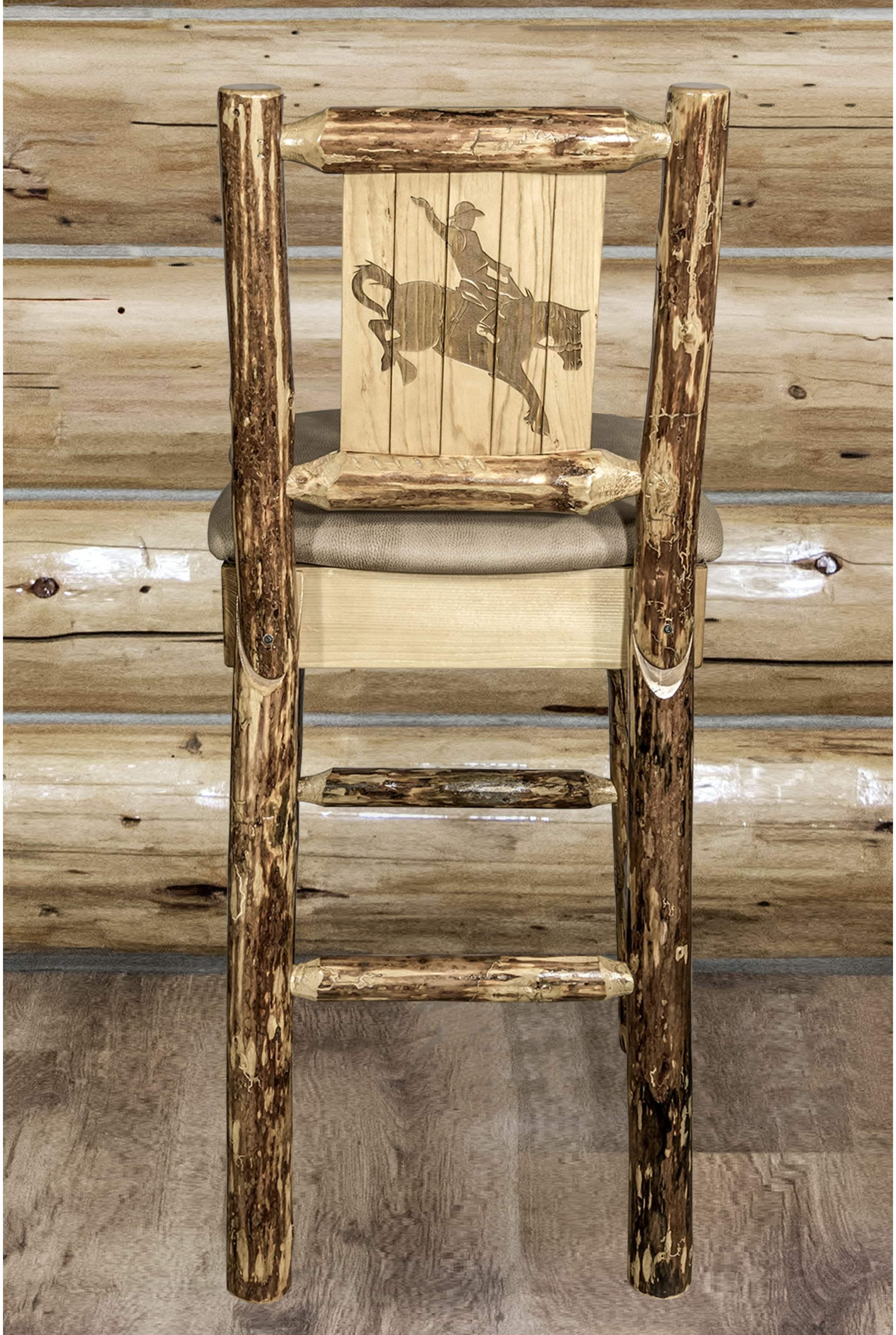 Montana Woodworks Glacier Country Collection Counter Height Barstool Buckskin Upholstery with Laser Engraved Design-Rustic Furniture Marketplace